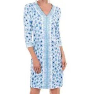 Gretchen Scott Blue and White Striped Floral Knit Dress Small
